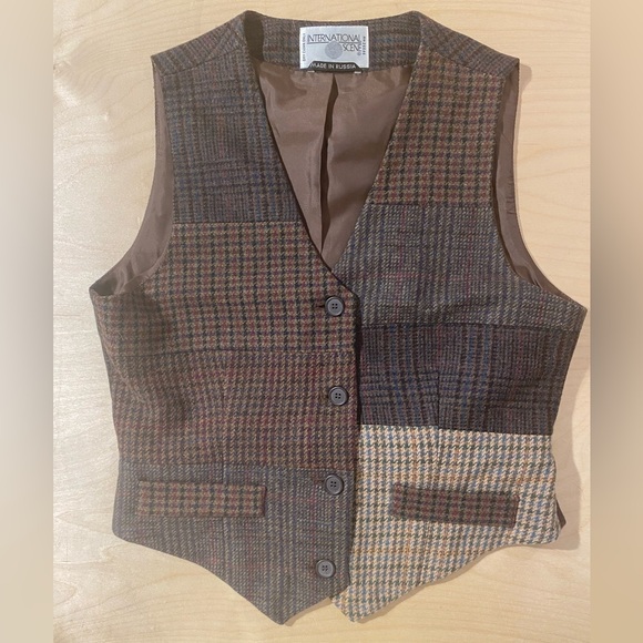 International Scene Jackets & Blazers - International Scene Wool Plaid Patchwork Vest Made in Russia 14 (QM)
